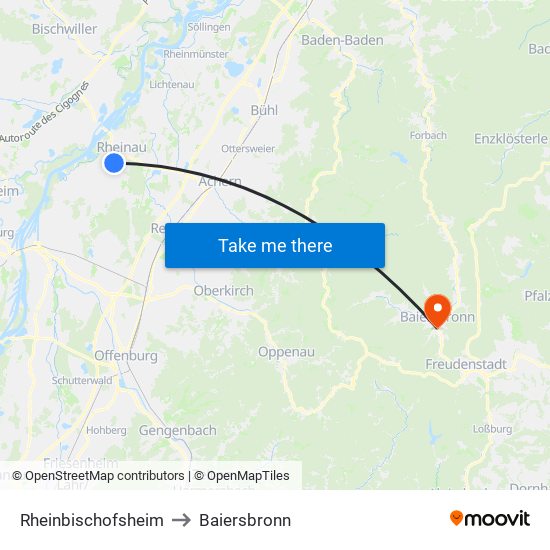 Rheinbischofsheim to Baiersbronn map