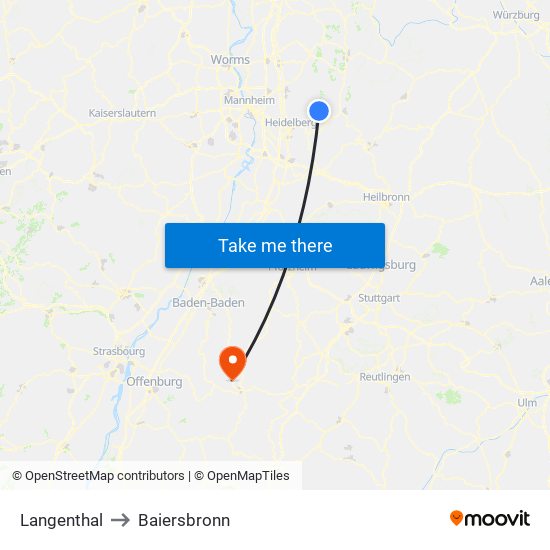 Langenthal to Baiersbronn map