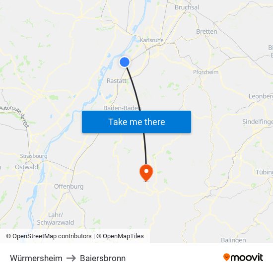 Würmersheim to Baiersbronn map