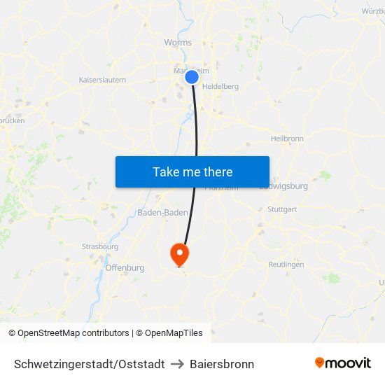 Schwetzingerstadt/Oststadt to Baiersbronn map