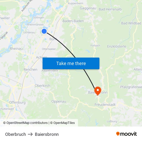Oberbruch to Baiersbronn map