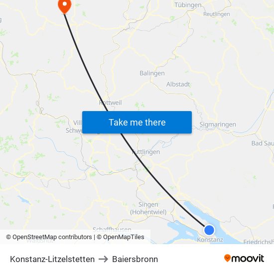 Konstanz-Litzelstetten to Baiersbronn map