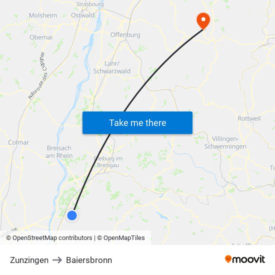 Zunzingen to Baiersbronn map