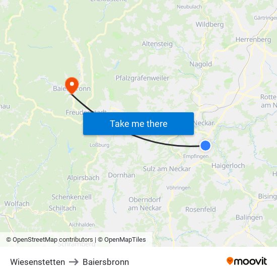 Wiesenstetten to Baiersbronn map