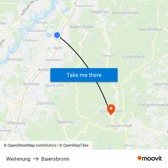 Weitenung to Baiersbronn map