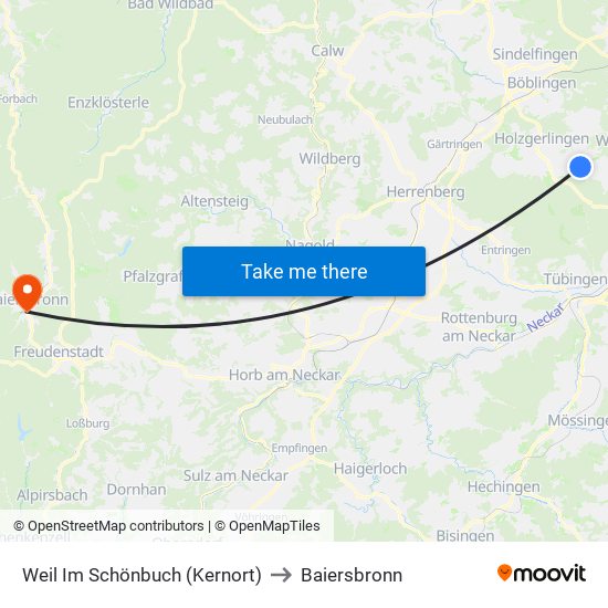 Weil Im Schönbuch (Kernort) to Baiersbronn map