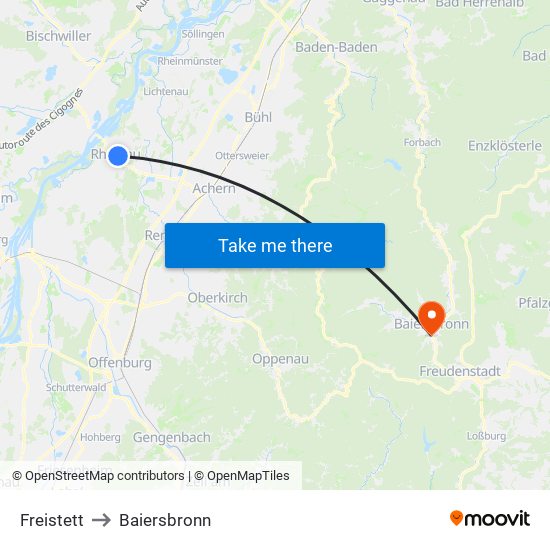 Freistett to Baiersbronn map