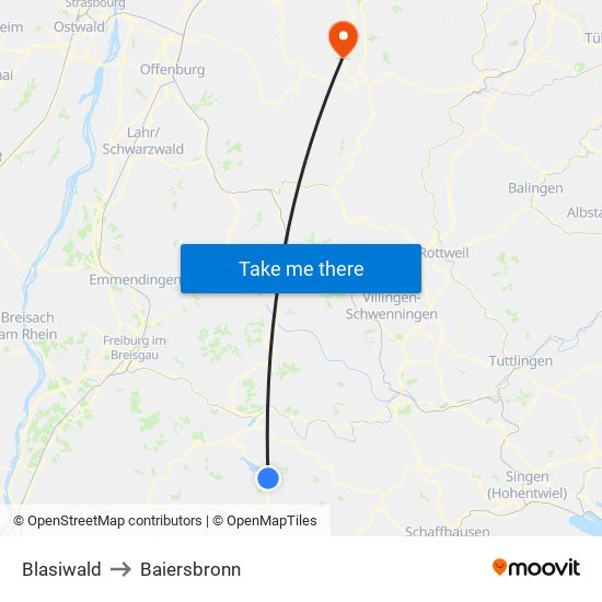 Blasiwald to Baiersbronn map