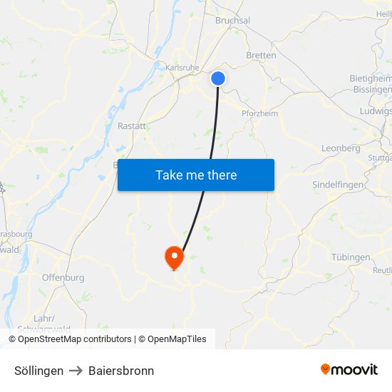 Söllingen to Baiersbronn map