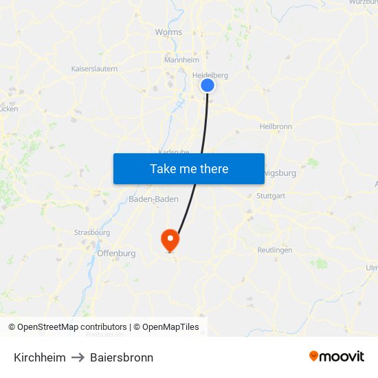 Kirchheim to Baiersbronn map