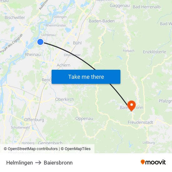 Helmlingen to Baiersbronn map