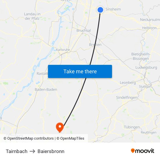 Tairnbach to Baiersbronn map