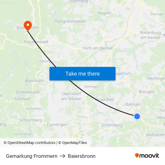 Gemarkung Frommern to Baiersbronn map