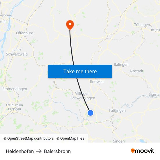 Heidenhofen to Baiersbronn map