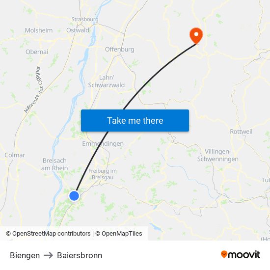 Biengen to Baiersbronn map