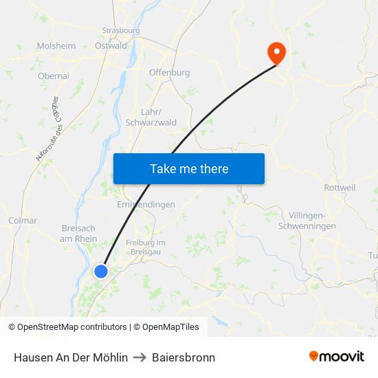 Hausen An Der Möhlin to Baiersbronn map