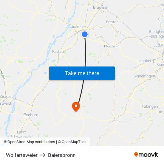 Wolfartsweier to Baiersbronn map