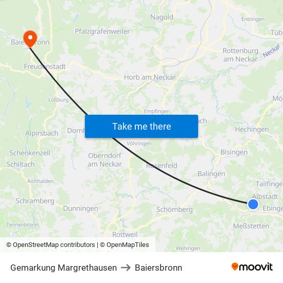 Gemarkung Margrethausen to Baiersbronn map