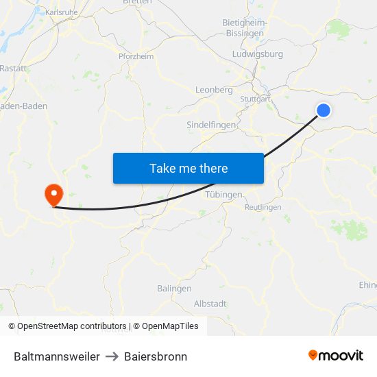 Baltmannsweiler to Baiersbronn map