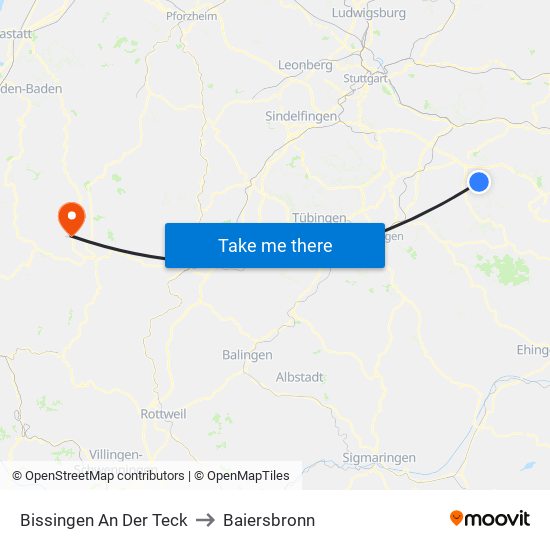 Bissingen An Der Teck to Baiersbronn map