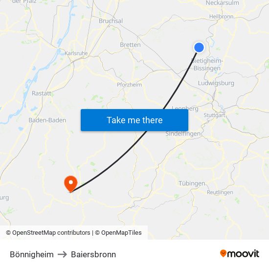 Bönnigheim to Baiersbronn map