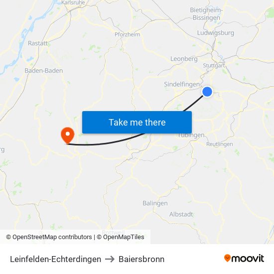 Leinfelden-Echterdingen to Baiersbronn map