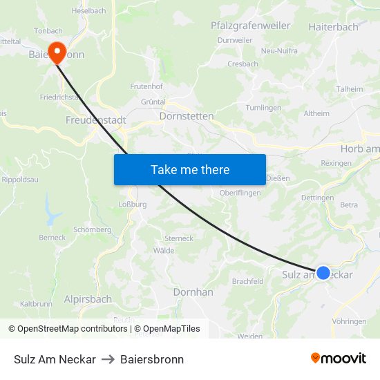 Sulz Am Neckar to Baiersbronn map