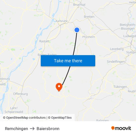 Remchingen to Baiersbronn map