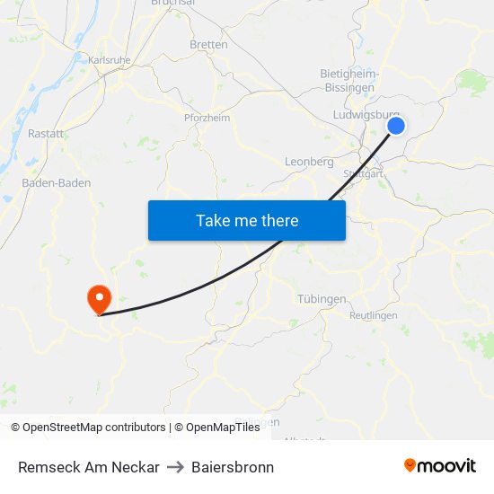 Remseck Am Neckar to Baiersbronn map