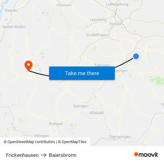 Frickenhausen to Baiersbronn map