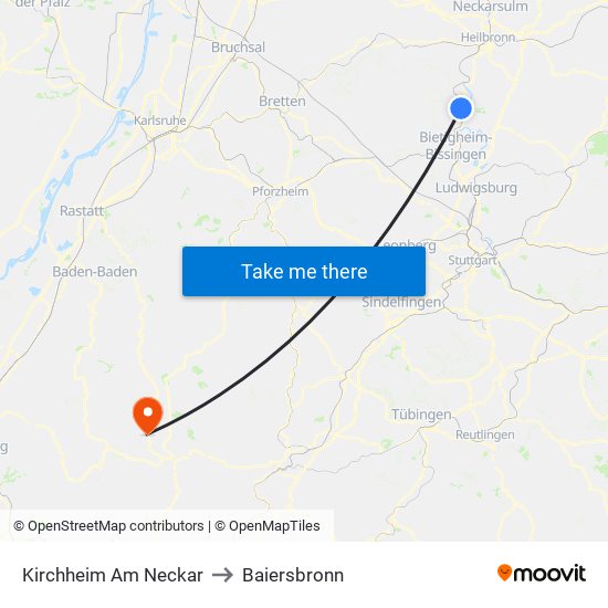 Kirchheim Am Neckar to Baiersbronn map
