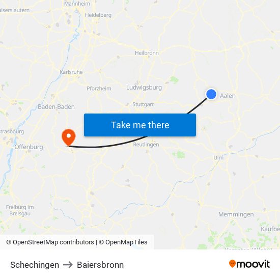 Schechingen to Baiersbronn map