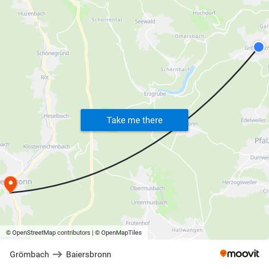 Grömbach to Baiersbronn map