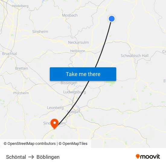 Schöntal to Böblingen map