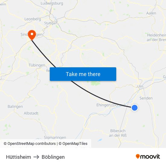 Hüttisheim to Böblingen map