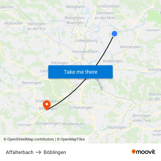 Affalterbach to Böblingen map