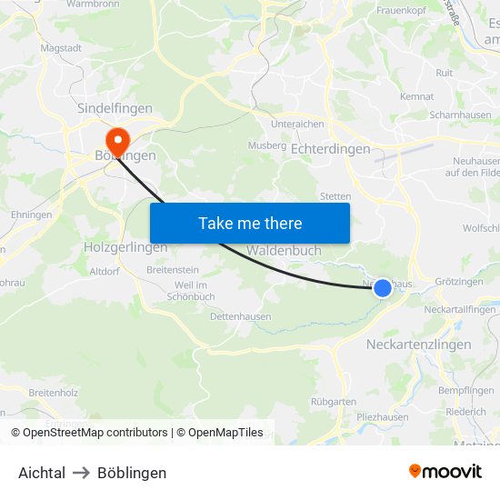 Aichtal to Böblingen map