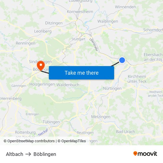 Altbach to Böblingen map
