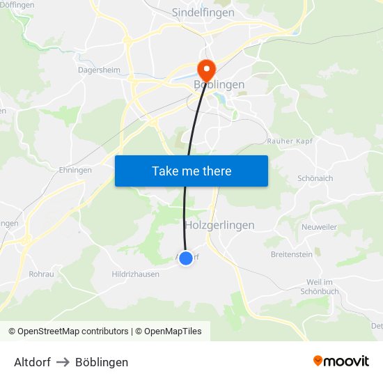 Altdorf to Böblingen map