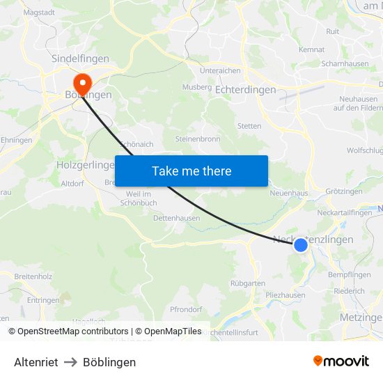 Altenriet to Böblingen map