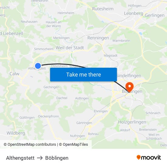 Althengstett to Böblingen map
