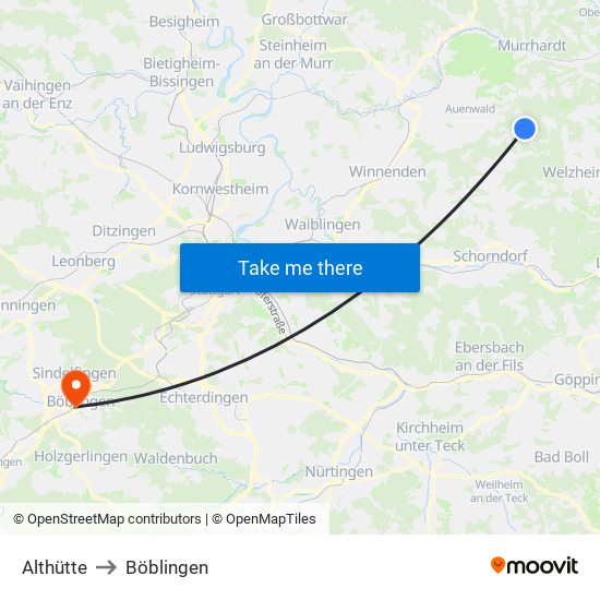 Althütte to Böblingen map