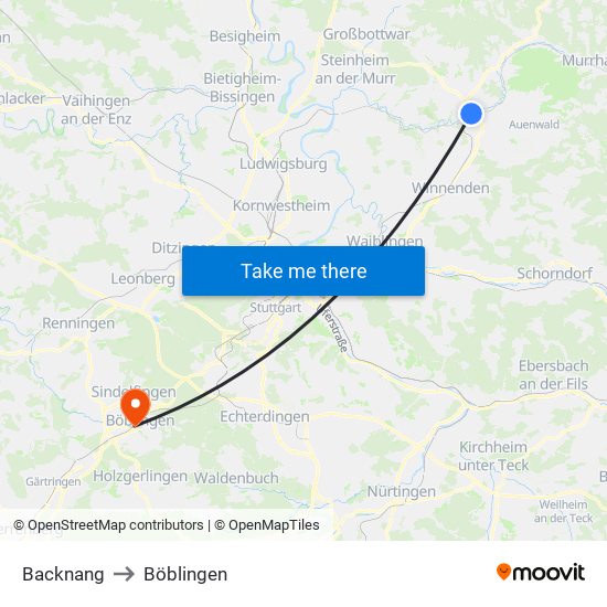 Backnang to Böblingen map