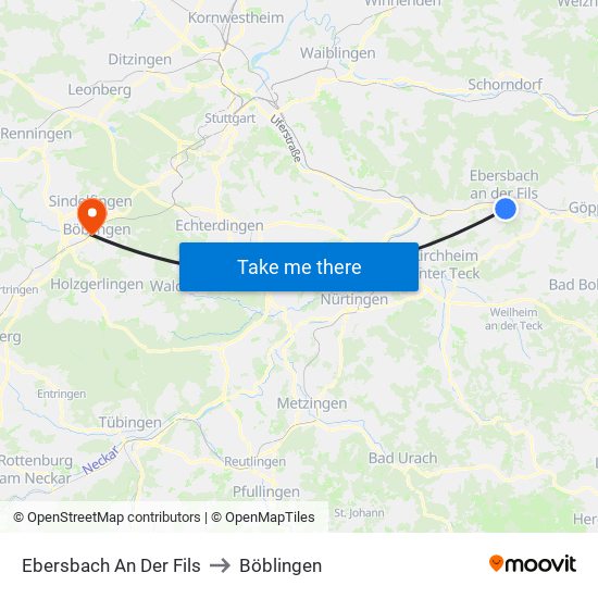 Ebersbach An Der Fils to Böblingen map