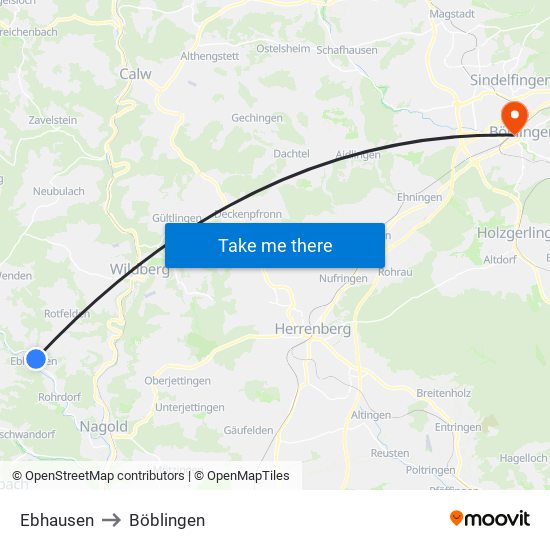 Ebhausen to Böblingen map