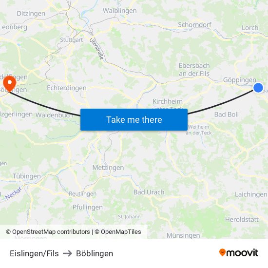 Eislingen/Fils to Böblingen map