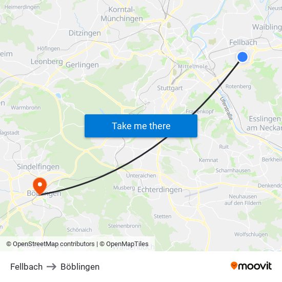 Fellbach to Böblingen map