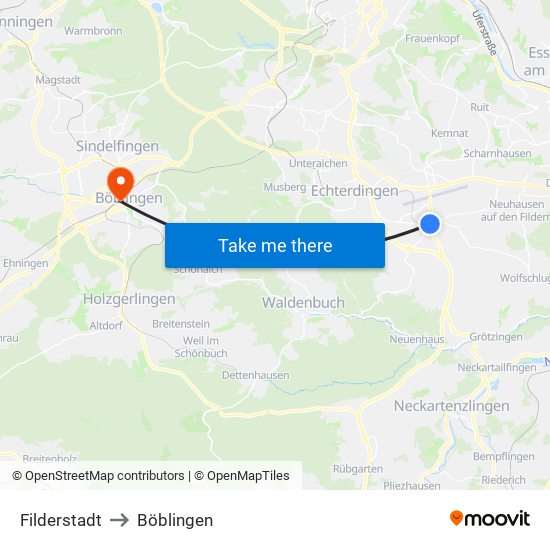 Filderstadt to Böblingen map