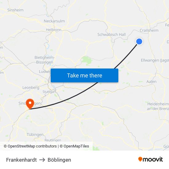 Frankenhardt to Böblingen map