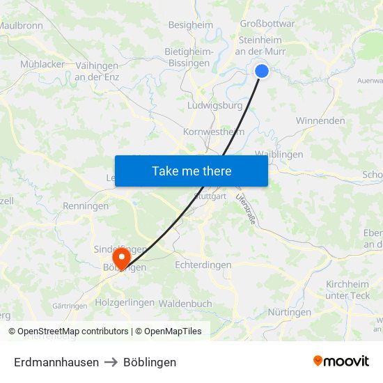 Erdmannhausen to Böblingen map